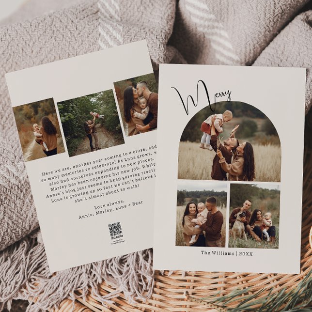 Cartes Pour Fêtes Annuelles Arch Boho moderne Beige Joyeux Six Photo (Créateur téléchargé)
