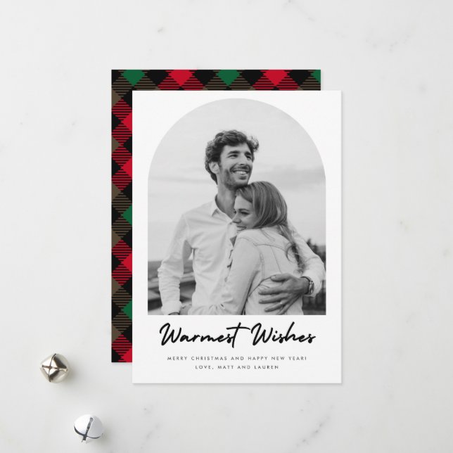 Cartes Pour Fêtes Annuelles Arch Photo Plaid Couple Christmas (Devant/Arrière en situation)