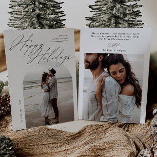 Cartes Pour Fêtes Annuelles Arch Photo Script Typographie Simple Noël