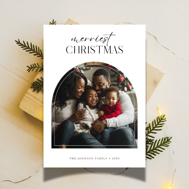 Cartes Pour Fêtes Annuelles Arche de cadre Script Merriest Christmas Kids Phot (Créateur téléchargé)