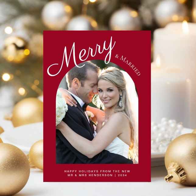 Cartes Pour Fêtes Annuelles Arche de Noël Marié et Joyeux Photo Rouge (A beautiful & unique way to announce your marriage this holiday season)