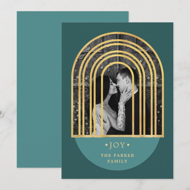 Cartes Pour Fêtes Annuelles Arche d'or | Deep Green Christmas Photo (Devant / Derrière)