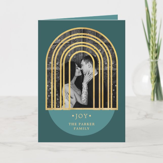 Cartes Pour Fêtes Annuelles Arche d'or | Deep Green Christmas Photo (Devant)