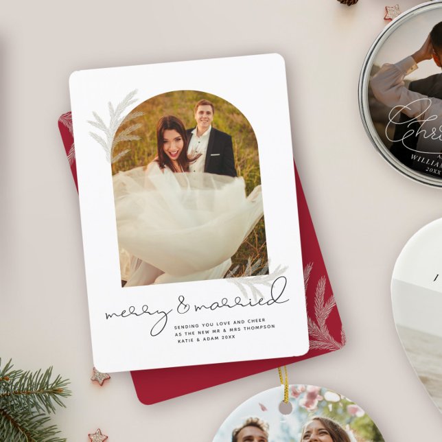 Cartes Pour Fêtes Annuelles Arche élégante | Merry & Married Modern Spruce (Créateur téléchargé)