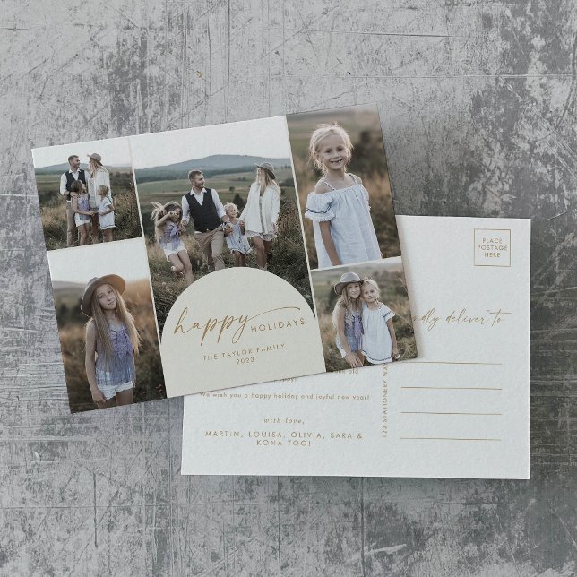 Cartes Pour Fêtes Annuelles Arche moderne Boho | Cream Multi Photo Family News (Créateur téléchargé)
