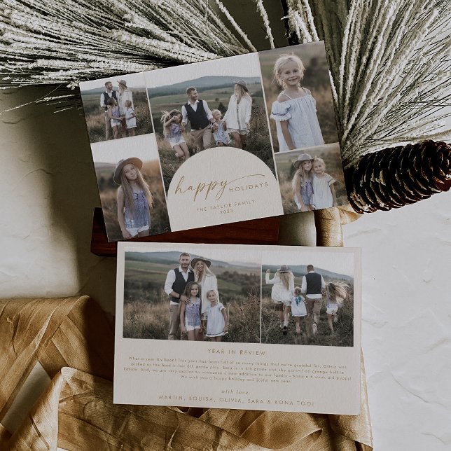Cartes Pour Fêtes Annuelles Arche moderne Boho | Cream Multi Photo Family News (Créateur téléchargé)