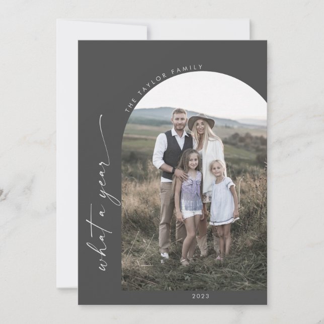Cartes Pour Fêtes Annuelles Arche moderne Boho | Grey Quelle Année Photo (Devant)