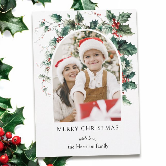 Cartes Pour Fêtes Annuelles Arche photo de Noël moderne avec Holly (Créateur téléchargé)