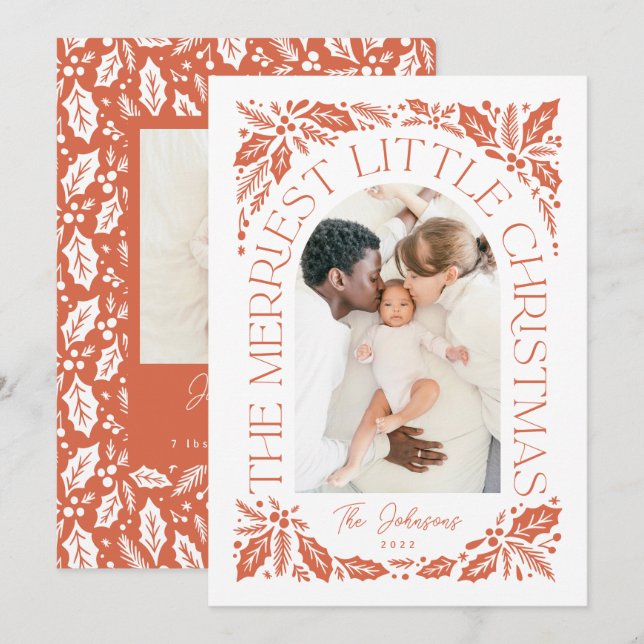 Cartes Pour Fêtes Annuelles Arche photo Red Holly | Merriest Little Christmas (Devant / Derrière)