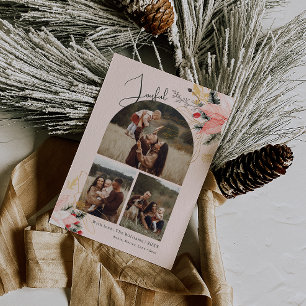 Cartes Pour Fêtes Annuelles Arche rose Floral Joyeux Trois Photo Noël