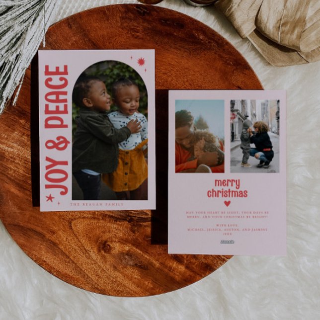 Cartes Pour Fêtes Annuelles Arche rose minimaliste Joie & Paix (Créateur téléchargé)