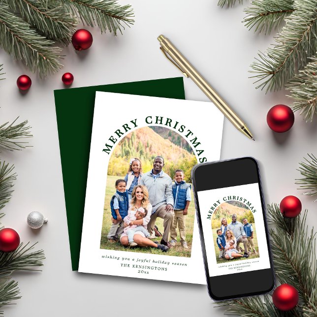 Cartes Pour Fêtes Annuelles Arche verte moderne photo de Noël (Modern Green Arch Christmas Holiday Photo Card)