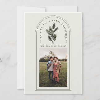 Cartes Pour Fêtes Annuelles Arche verte rétro et crème avec branche de pin