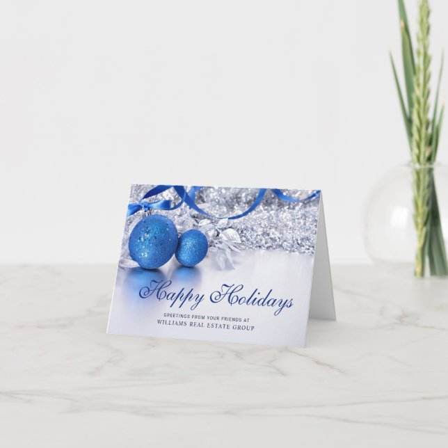 Cartes Pour Fêtes Annuelles Argent Bleu ornement de Noël Accueil d'entreprise (Devant)