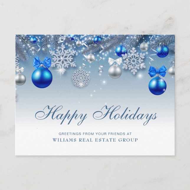 Cartes Pour Fêtes Annuelles Argent Bleu ornement de Noël Accueil d'entreprise (Devant)