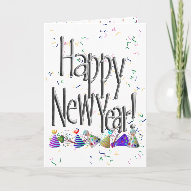 Cartes Pour Fêtes Annuelles Argent HEUREUX NOUVEL AN ! (Devant)