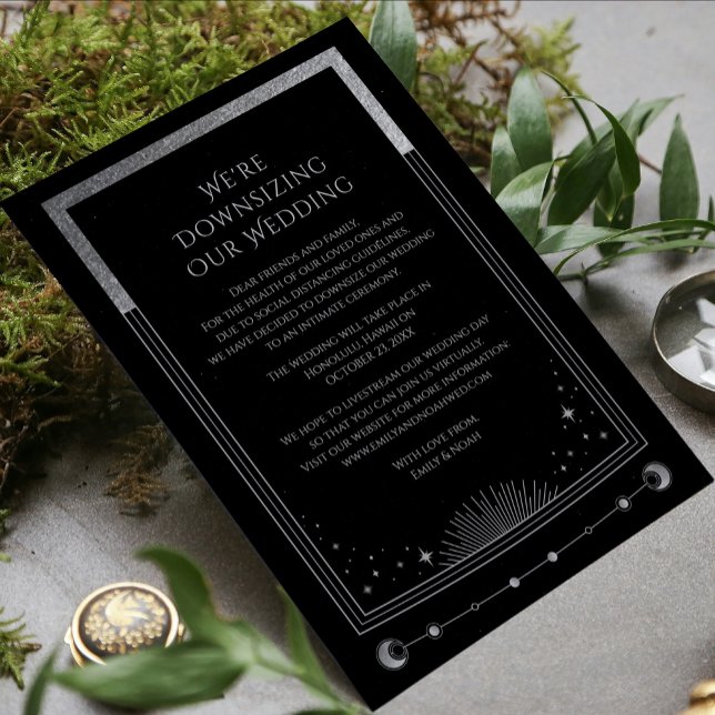 Cartes Pour Fêtes Annuelles Argent noir mystique Nous réduisons notre Mariage (Créateur téléchargé)