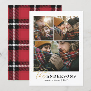 Cartes Pour Fêtes Annuelles Argument or rouge plaid backer 3 photo Noël