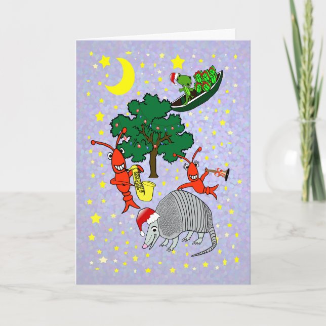 Cartes Pour Fêtes Annuelles Armadillo de Whimsical Gator Xmas (Devant)