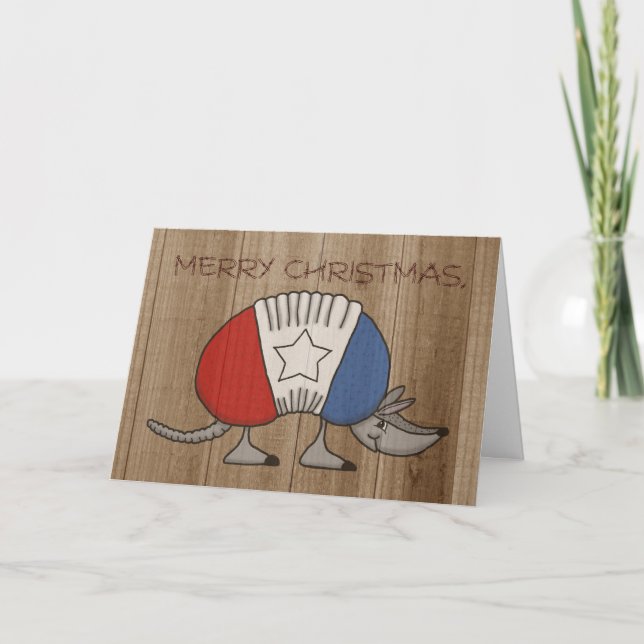 Cartes Pour Fêtes Annuelles Armadillo rouge, blanc et bleu Joyeux Noël Y'al (Devant)