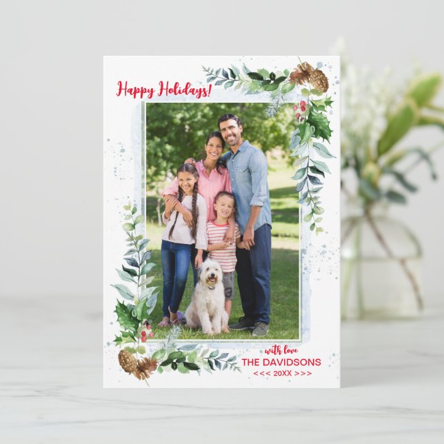 Cartes Pour Fêtes Annuelles Arrangement de Noël Rouge Vert Joyeux Fêtes (Debout devant)