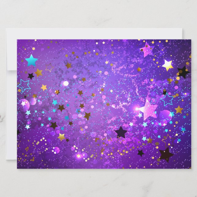 Cartes Pour Fêtes Annuelles Arrière - plan de feuille violet avec étoiles (Devant)