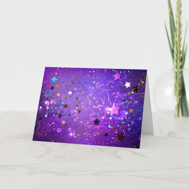 Cartes Pour Fêtes Annuelles Arrière - plan de feuille violet avec étoiles (Devant)