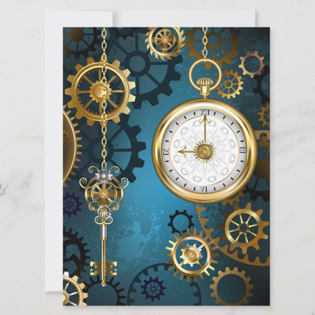 Cartes Pour Fêtes Annuelles Arrière - plan turquoise à vapeur avec engrenages (Devant)