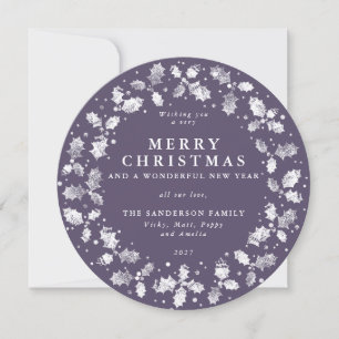 Cartes Pour Fêtes Annuelles Arrondi violet Joyeux Noël Holly Wreath