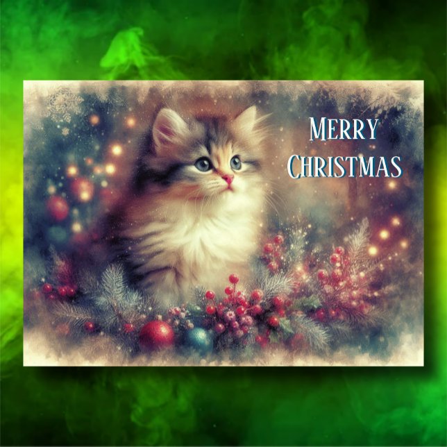 Cartes Pour Fêtes Annuelles Art ancien Chat de Noël (Créateur téléchargé)