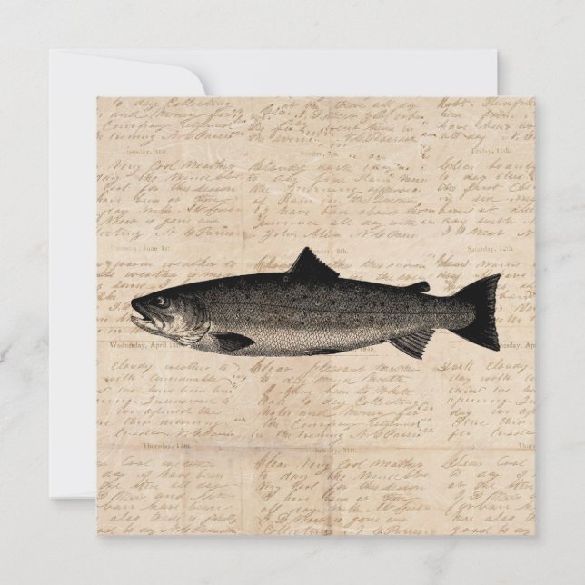 Cartes Pour Fêtes Annuelles Art antique Pêche truite Poisson Illustration Scri (Devant)
