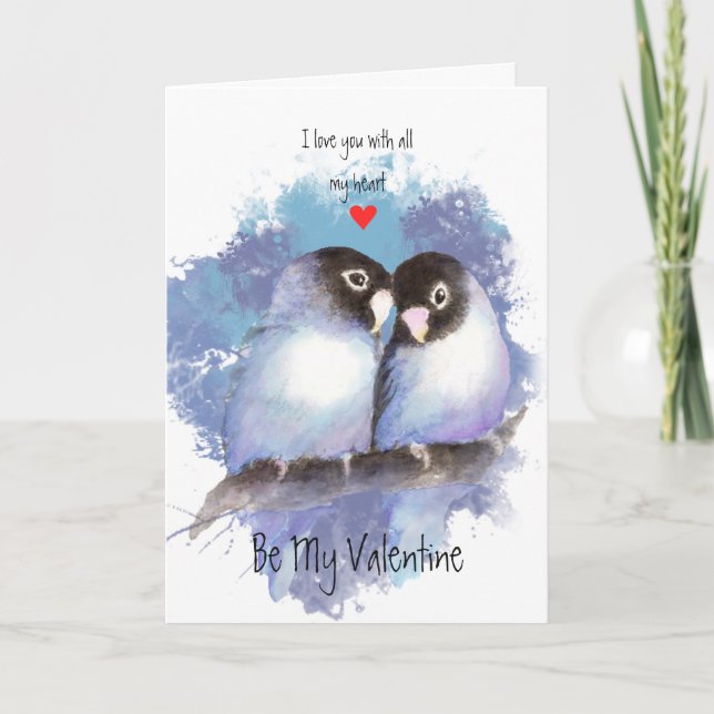 Cartes Pour Fêtes Annuelles Art bleu d'oiseau de perruches d'amour de (Devant)