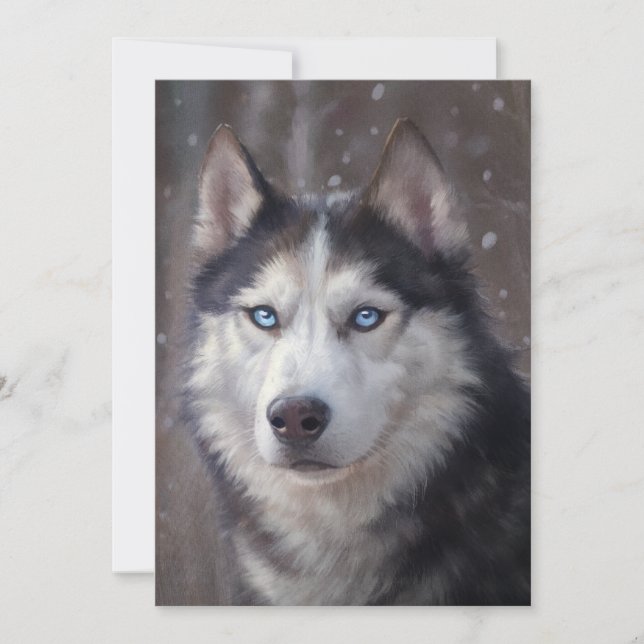 Cartes Pour Fêtes Annuelles Art de Husky Sibérien (Devant)