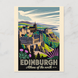 Cartes Pour Fêtes Annuelles Art de l'affiche de voyage rétro d'Édimbourg en Éc