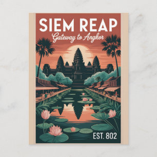 Cartes Pour Fêtes Annuelles Art de l'affiche de voyage rétro Siem Reap Cambodg