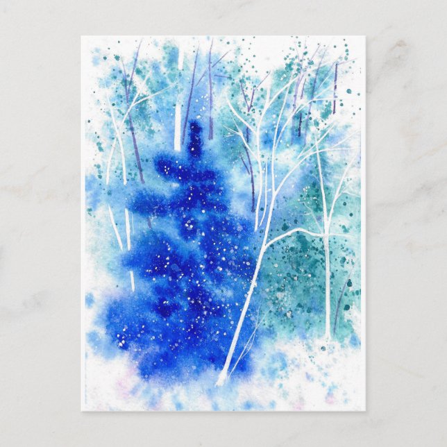 Cartes Pour Fêtes Annuelles Art de l'aquarelle en bois d'hiver (Devant)