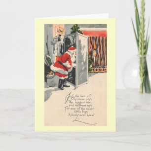 Cartes Pour Fêtes Annuelles Art Déco 1921 Santa Claus et Nice Boy Vintage