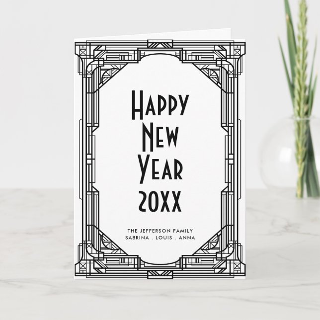 Cartes Pour Fêtes Annuelles Art déco noir et blanc Bonne année (Devant)