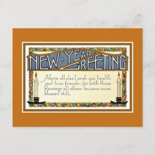 Cartes Pour Fêtes Annuelles Art Déco Nouvel An Greeting verse or brun