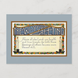 Cartes Pour Fêtes Annuelles Art Déco Nouvel An verset de voeux bleu