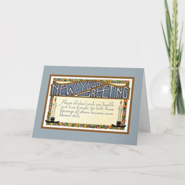 Cartes Pour Fêtes Annuelles Art Déco Nouvel An verset de voeux bleu (Devant)