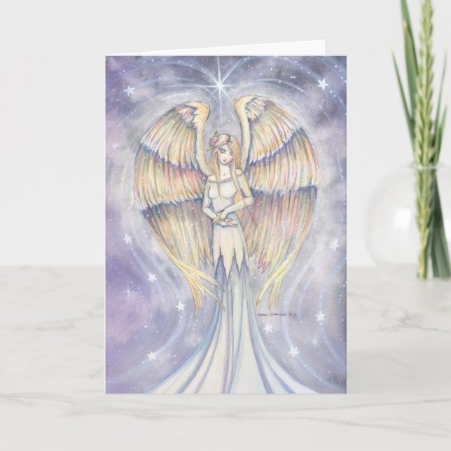 Cartes Pour Fêtes Annuelles Art d'or d'imaginaire d'ange d'aile (Devant)