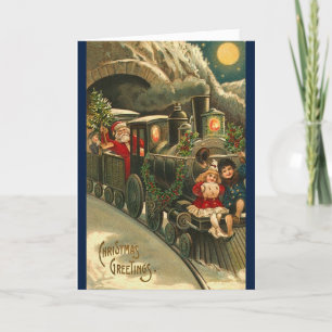 Cartes Pour Fêtes Annuelles Art du train de Noël Retro vintage