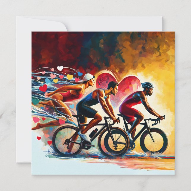 Cartes Pour Fêtes Annuelles Art inspiré du triathlon pour les athlètes, Saint- (Devant)
