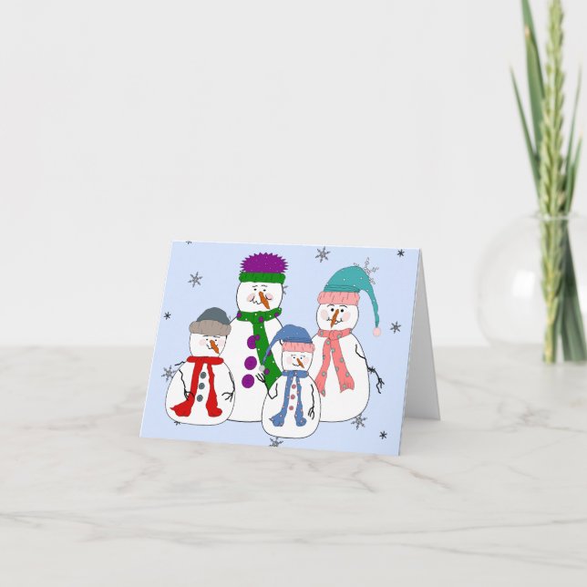 Cartes Pour Fêtes Annuelles Art lunatique de neige d'enfants de bonhommes de (Devant)