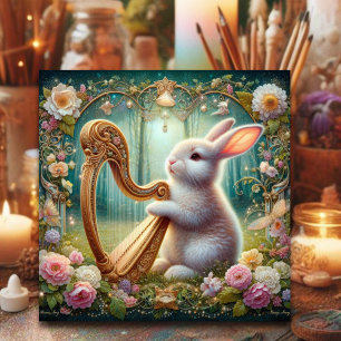 Cartes Pour Fêtes Annuelles Art Nouveau Bois Musique Bunny Pâques