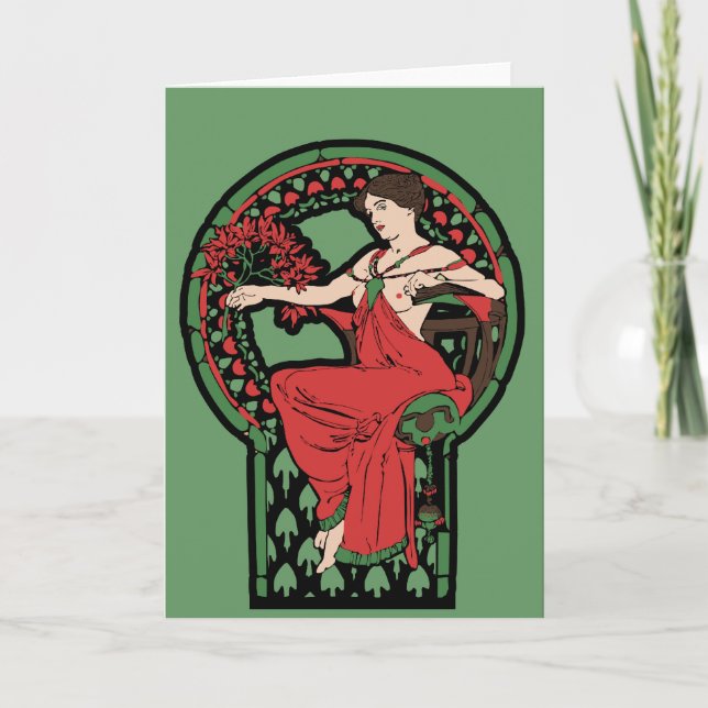 Cartes Pour Fêtes Annuelles Art nouveau rouge et vert (Devant)