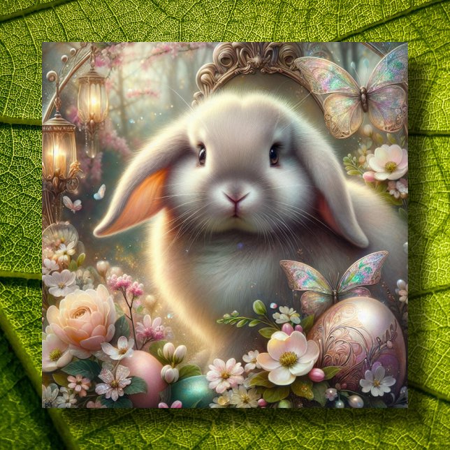 Cartes Pour Fêtes Annuelles Art Nouveau Whimsical Imaginaire Lop Bunny Pâques (Créateur téléchargé)