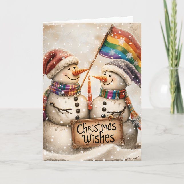 Cartes Pour Fêtes Annuelles Art numérique de Noël des Snowmen LGBTQ (Devant)