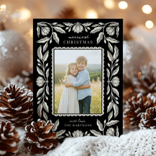 Cartes Pour Fêtes Annuelles Art populaire Cadre Floral Photo de Noël